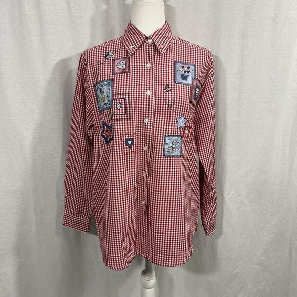 VTG Quizz Again Embroidered Shirt Sz. Small Country Apple Picking Check Plaid - Picture 9 of 15